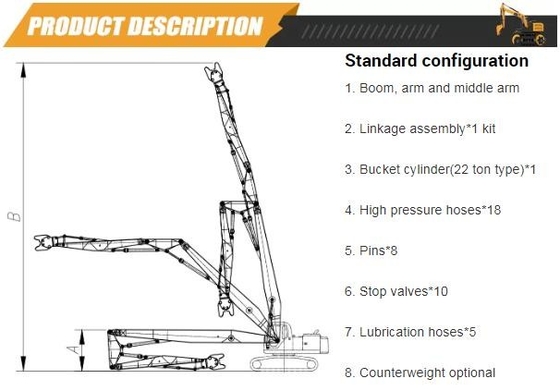 Bùng nổ phá hủy tầm cao 18M 20M 24M 26M 28M 30M tùy chọn cho máy xúc